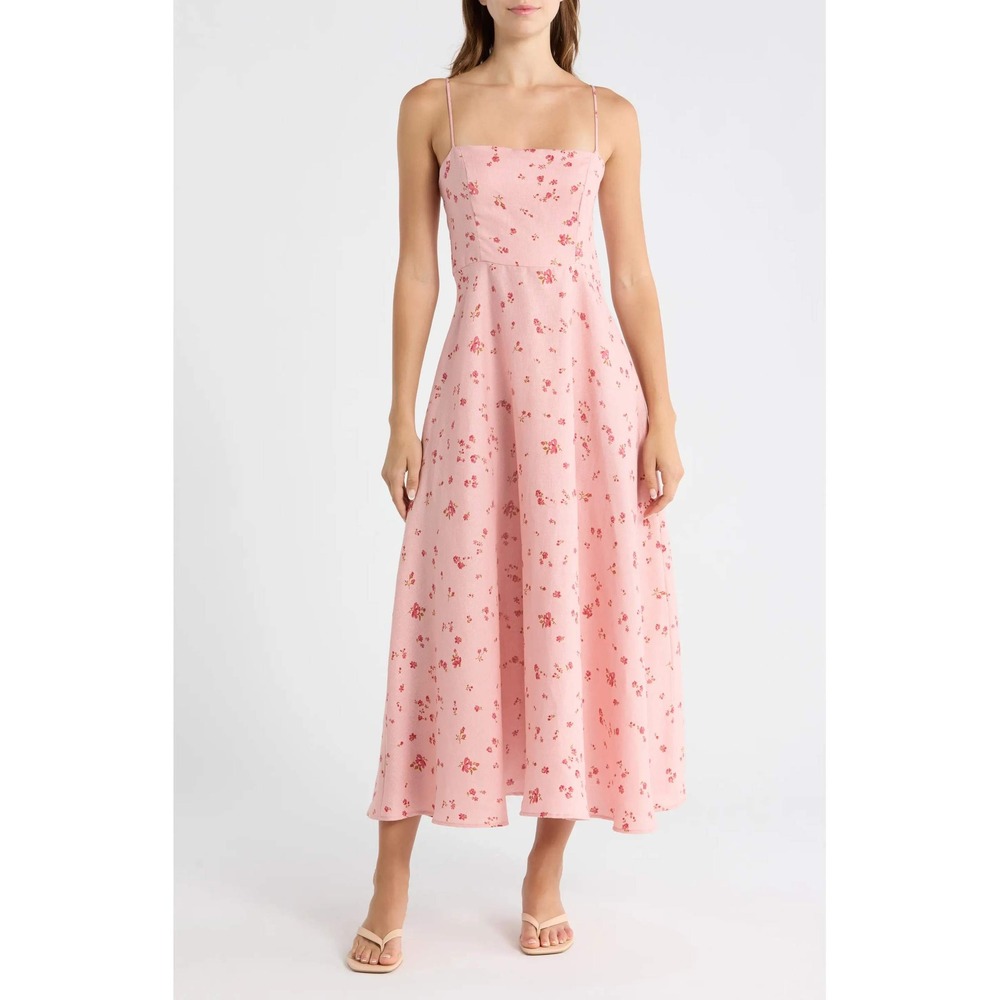 Reformation Women's Monette Linen Maxi Dress Noelia Pink Floral Cottagecore Sz 4